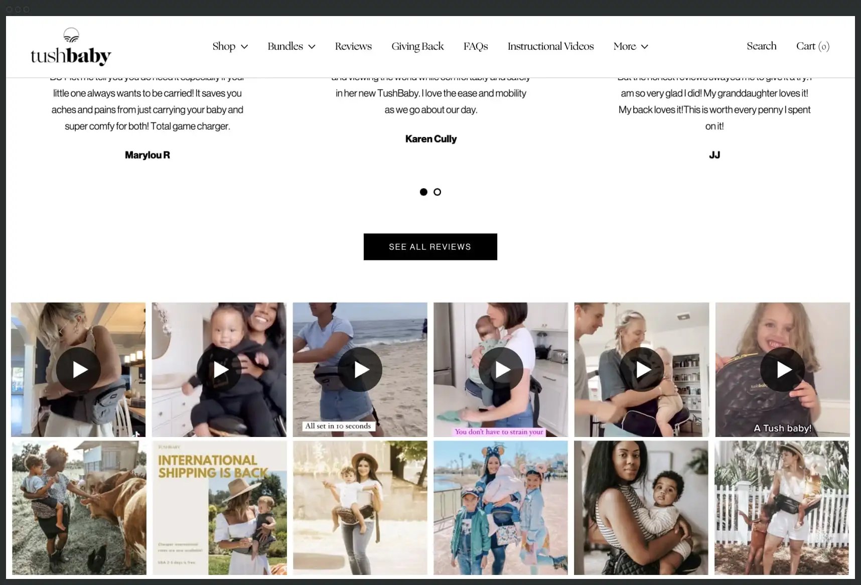 Shopify shoppable video Tushbaby