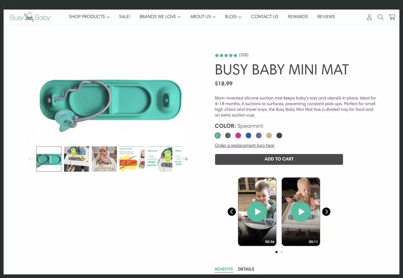 Shopify shoppable video Busy Baby Mat