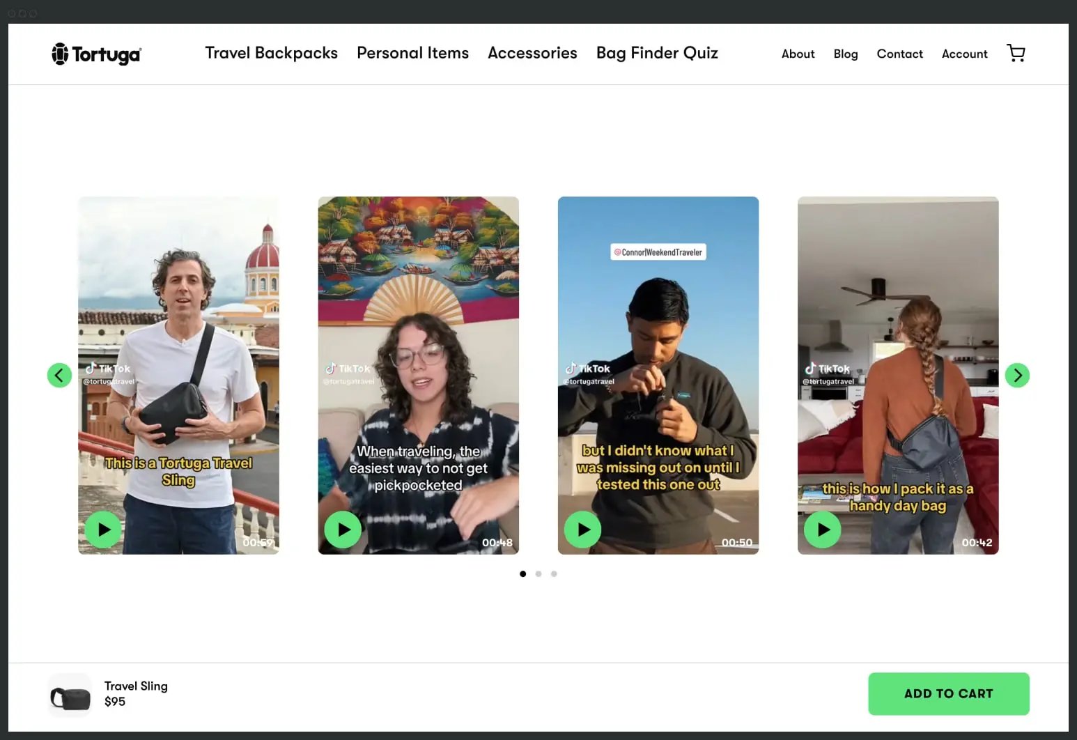 Shopify shoppable video Tortuga