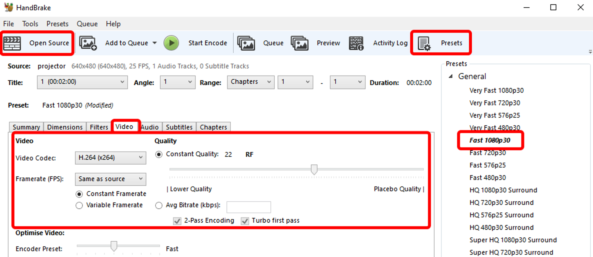 Encoding & compression settings in HandBrake