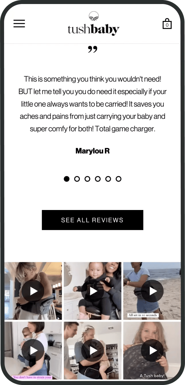 Shopify shoppable video Tushbaby