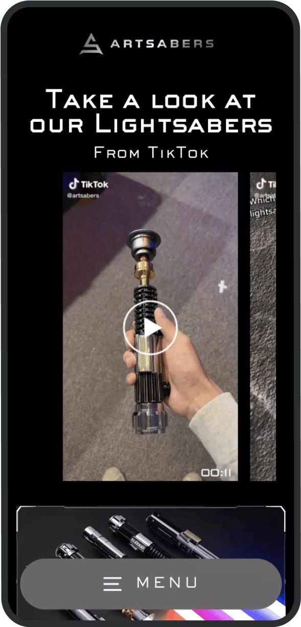 Shopify shoppable video Artsabers