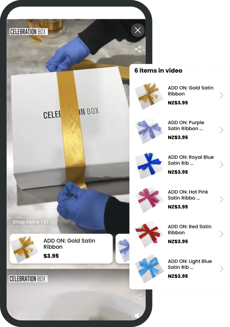 Shopify shoppable video Celebration Box