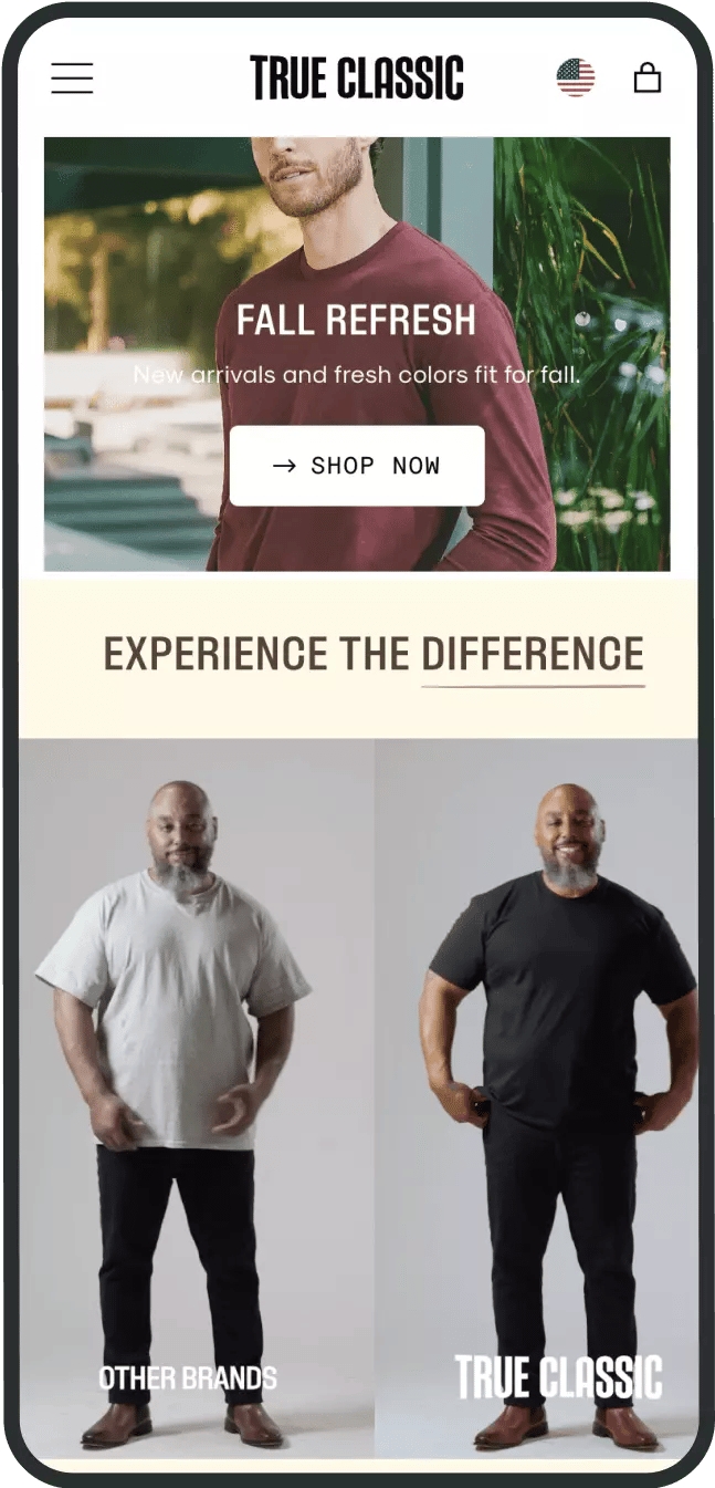 Shopify shoppable video True Classic