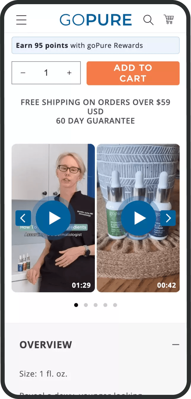 Shopify shoppable video goPure