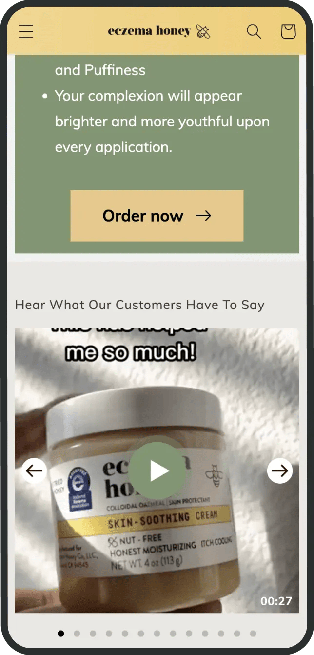 Shopify shoppable video Eczema Honey