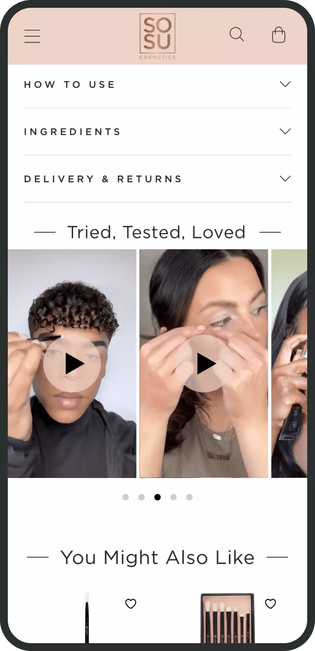 Shopify shoppable video SOSU Cosmetics