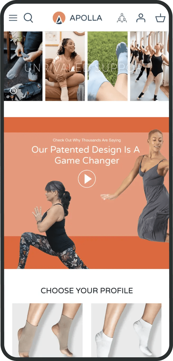 Shopify shoppable video Apolla Performance