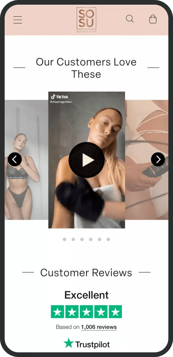 Shopify shoppable video SOSU Cosmetics