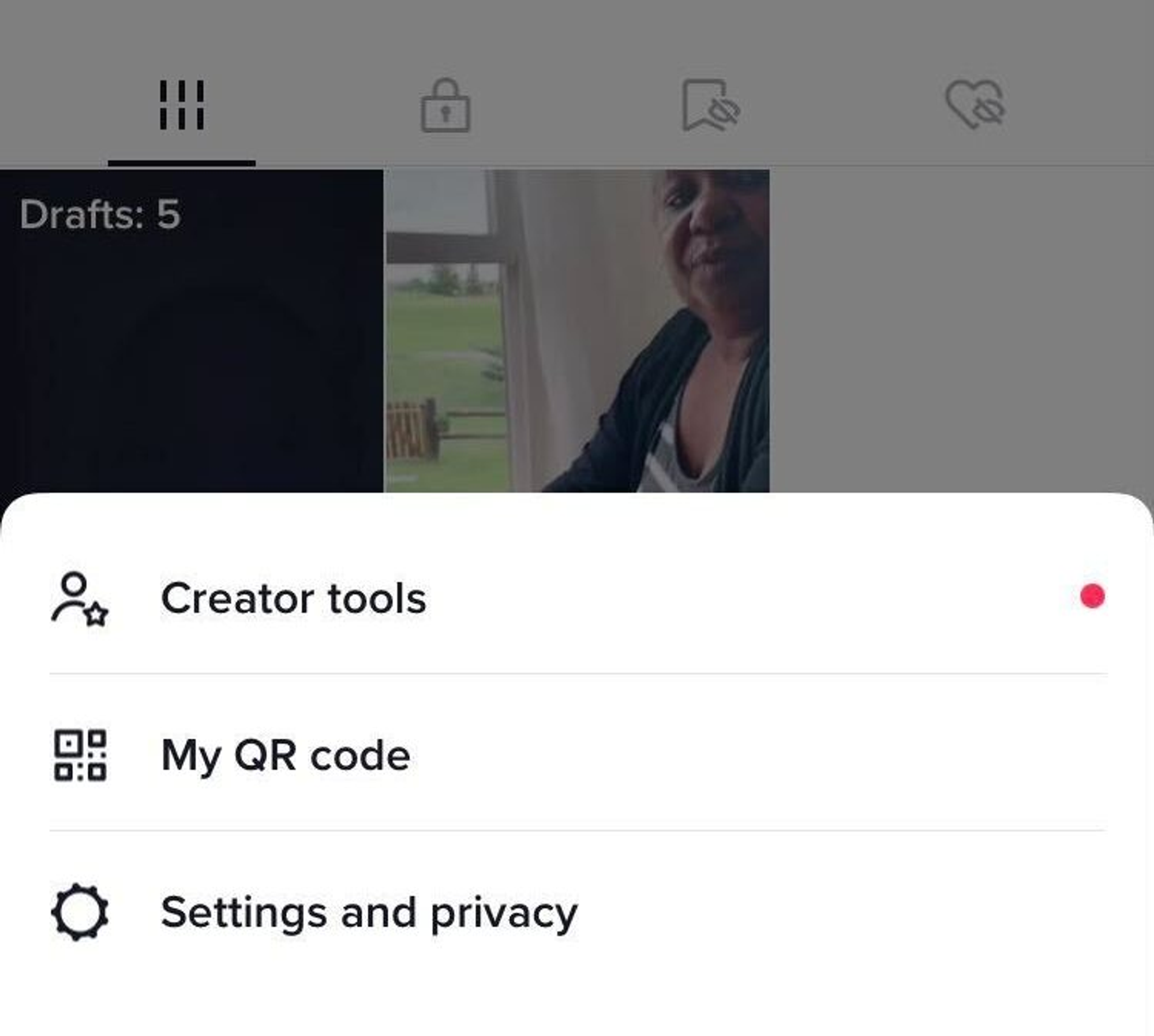 Menu for accessing TikTok analytics on mobile
