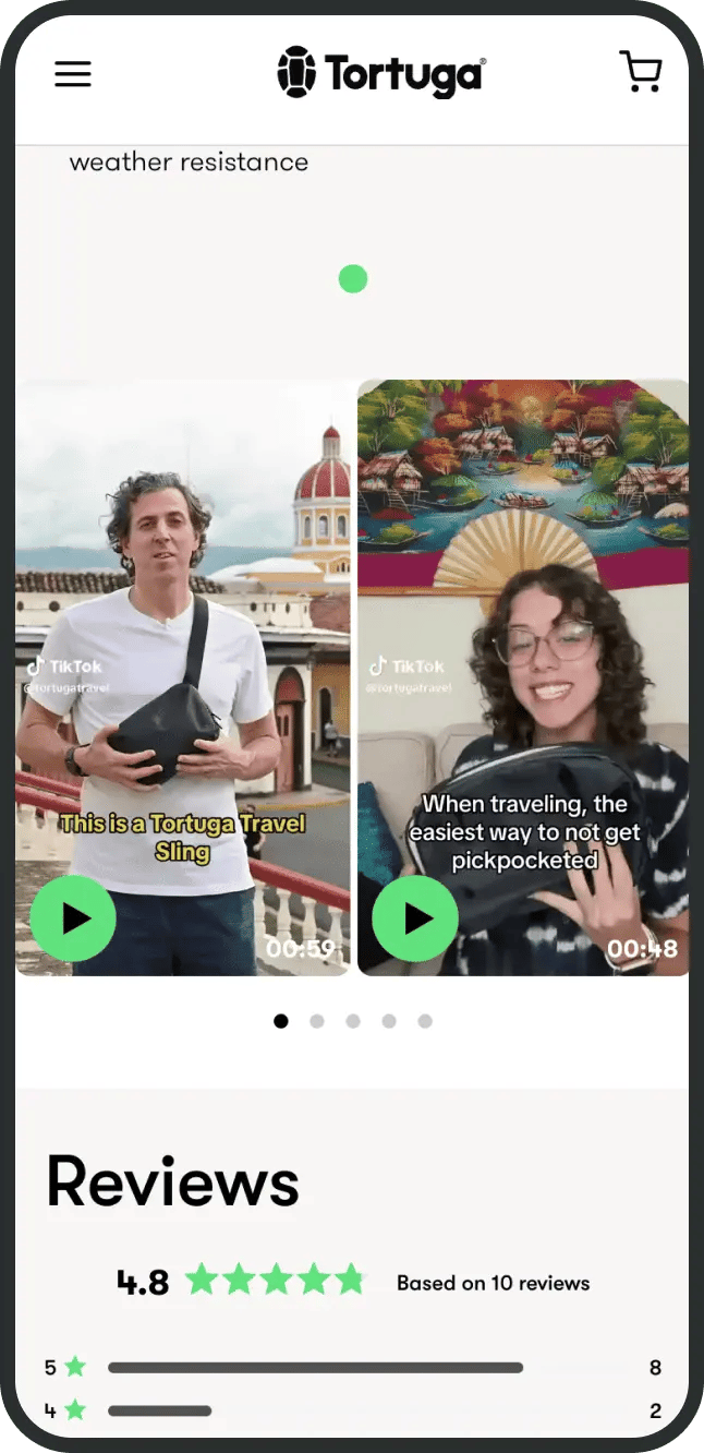 Shopify shoppable video Tortuga