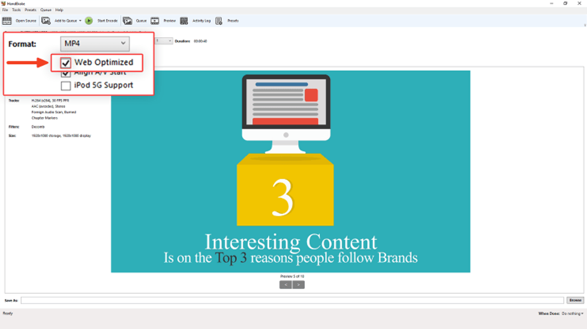 Option for encoding web-optimized videos in HandBrake