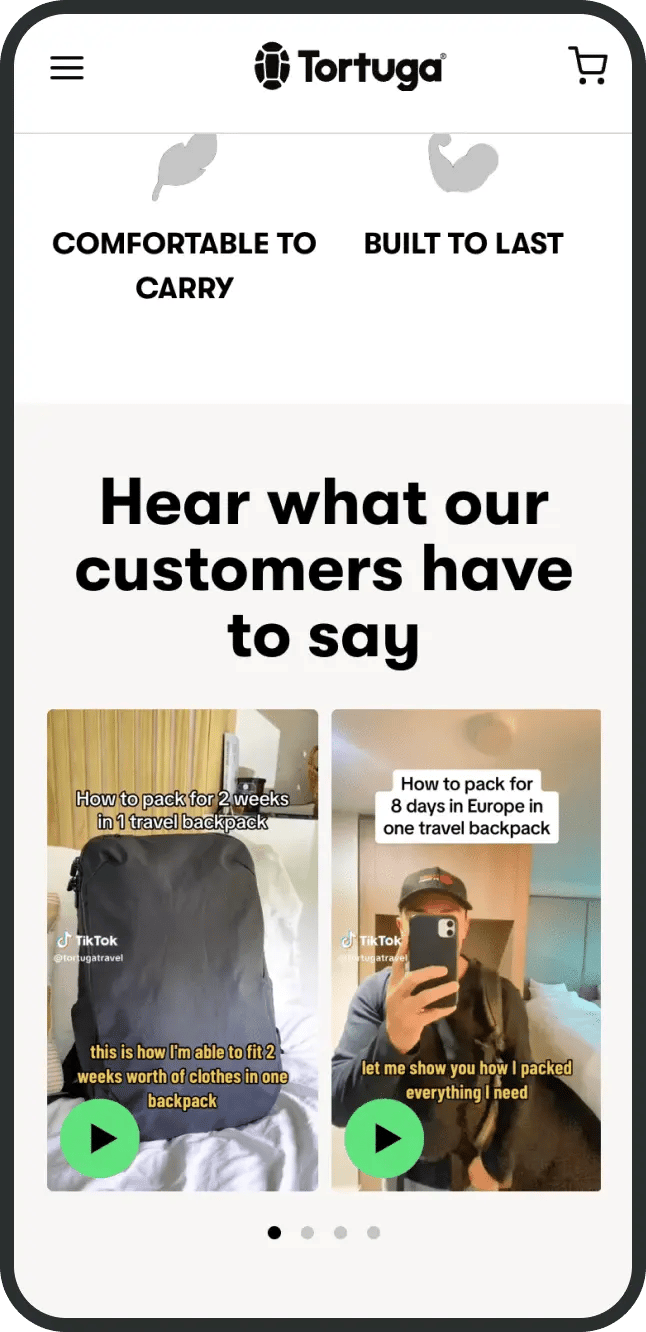 Shopify shoppable video Tortuga